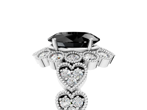 White gold Fancy Black Oval Cut Brilliant Milgrain Pave Heart Band Solitaire Ring_5