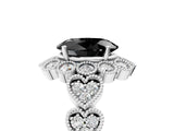 White gold Fancy Black Oval Cut Brilliant Milgrain Pave Heart Band Solitaire Ring_5