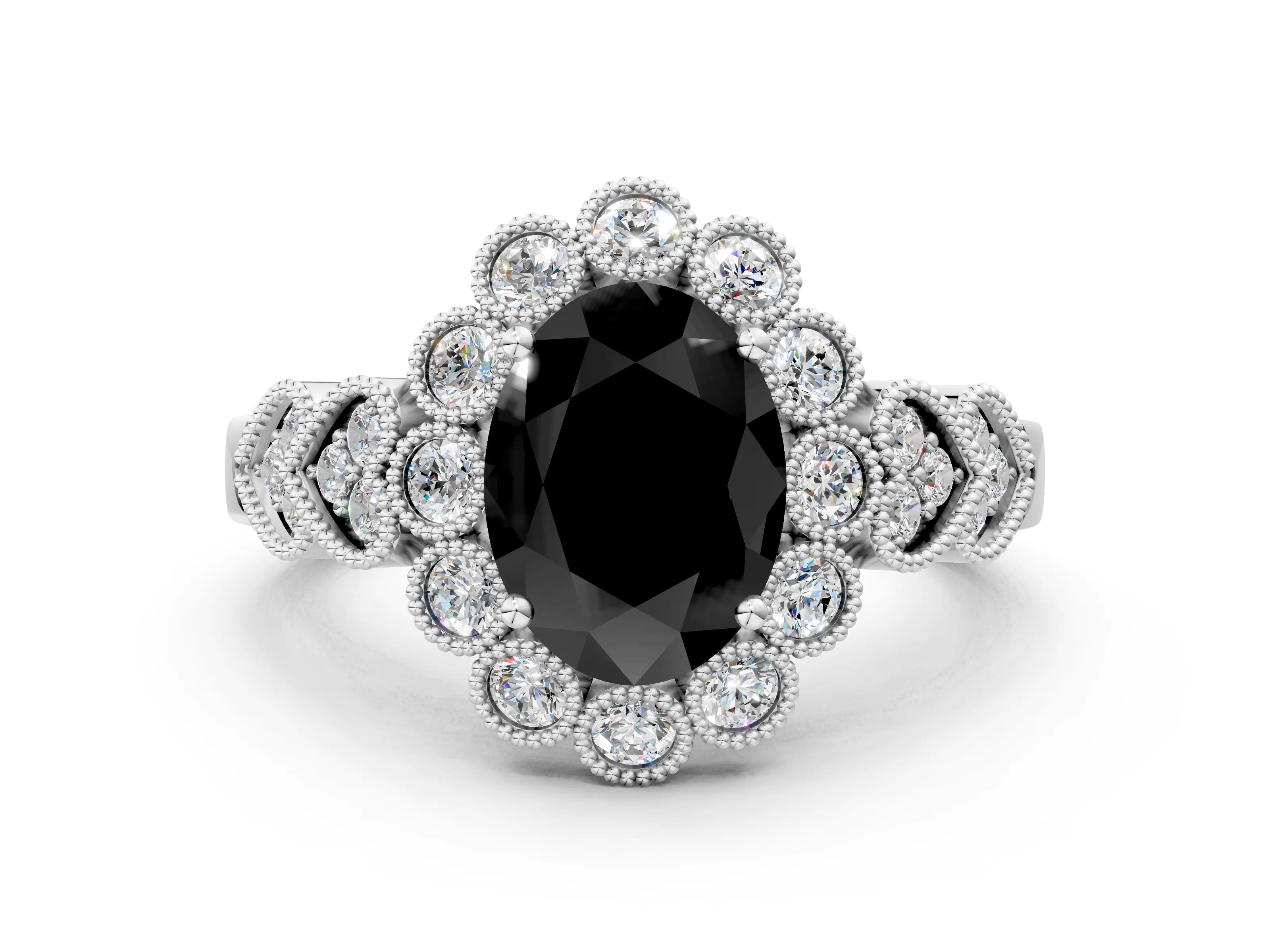 White gold Fancy Black Oval Cut Brilliant Milgrain Pave Heart Band Solitaire Ring_6