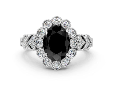 White gold Fancy Black Oval Cut Brilliant Milgrain Pave Heart Band Solitaire Ring_6