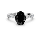 White gold Fancy Black Oval Cut Brilliant Pavé Band Solitaire with Four-Prong Setting
