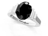 White gold Fancy Black Oval Cut Brilliant Solitaire Diamond Ring with Channel Set Band and Bar Prong Setting_1