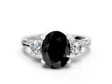 White gold Fancy Black Oval Cut Brilliant Three-Stone Diamond Ring with Pavé Band and Four-Prong Setting_15