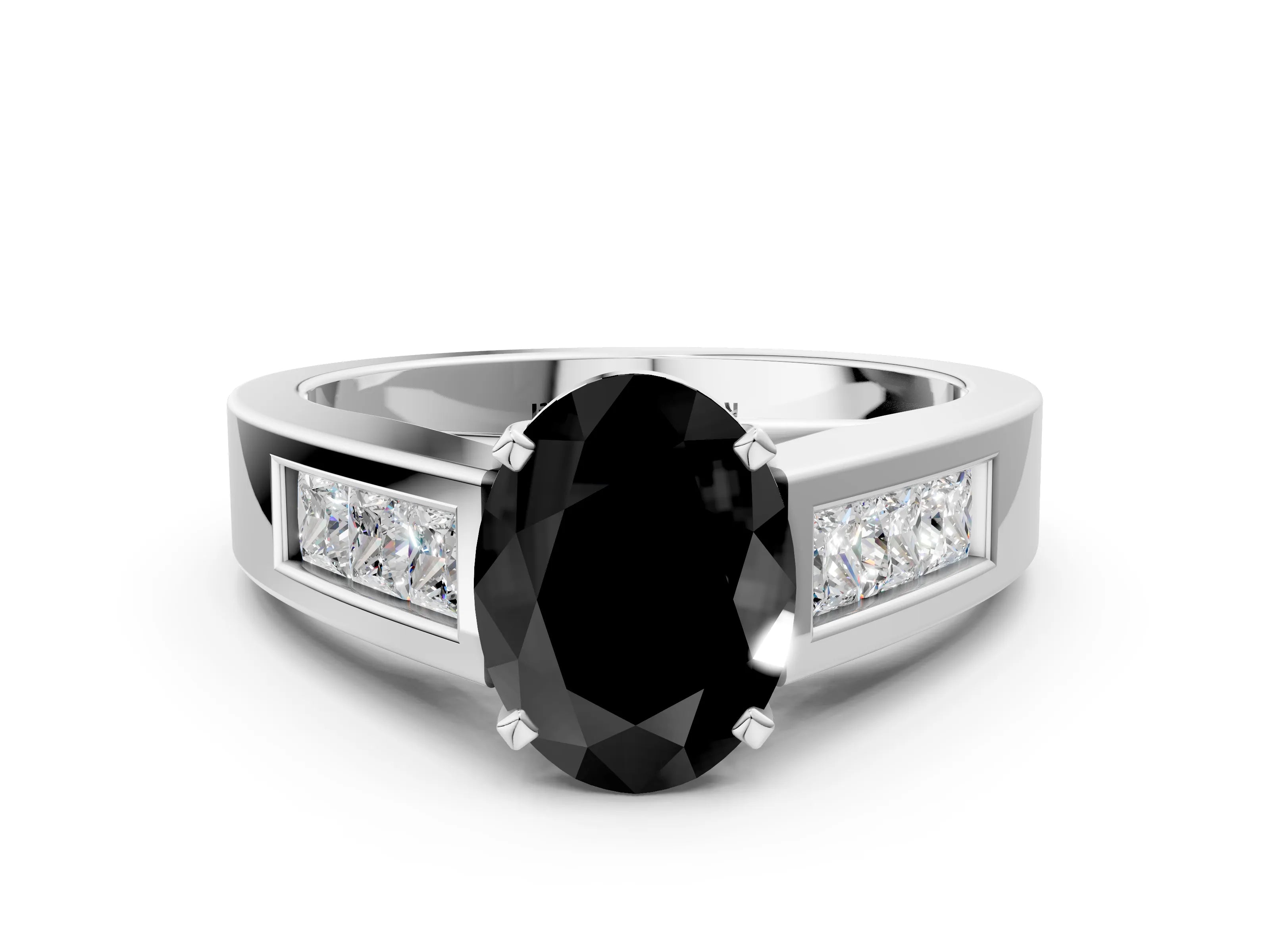 White gold Fancy Black Oval Cut Cut Channel Set Solitaire Ring with Four-Prong Setting_12