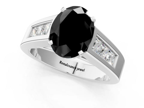 White gold Fancy Black Oval Cut Cut Channel Set Solitaire Ring with Four-Prong Setting_13