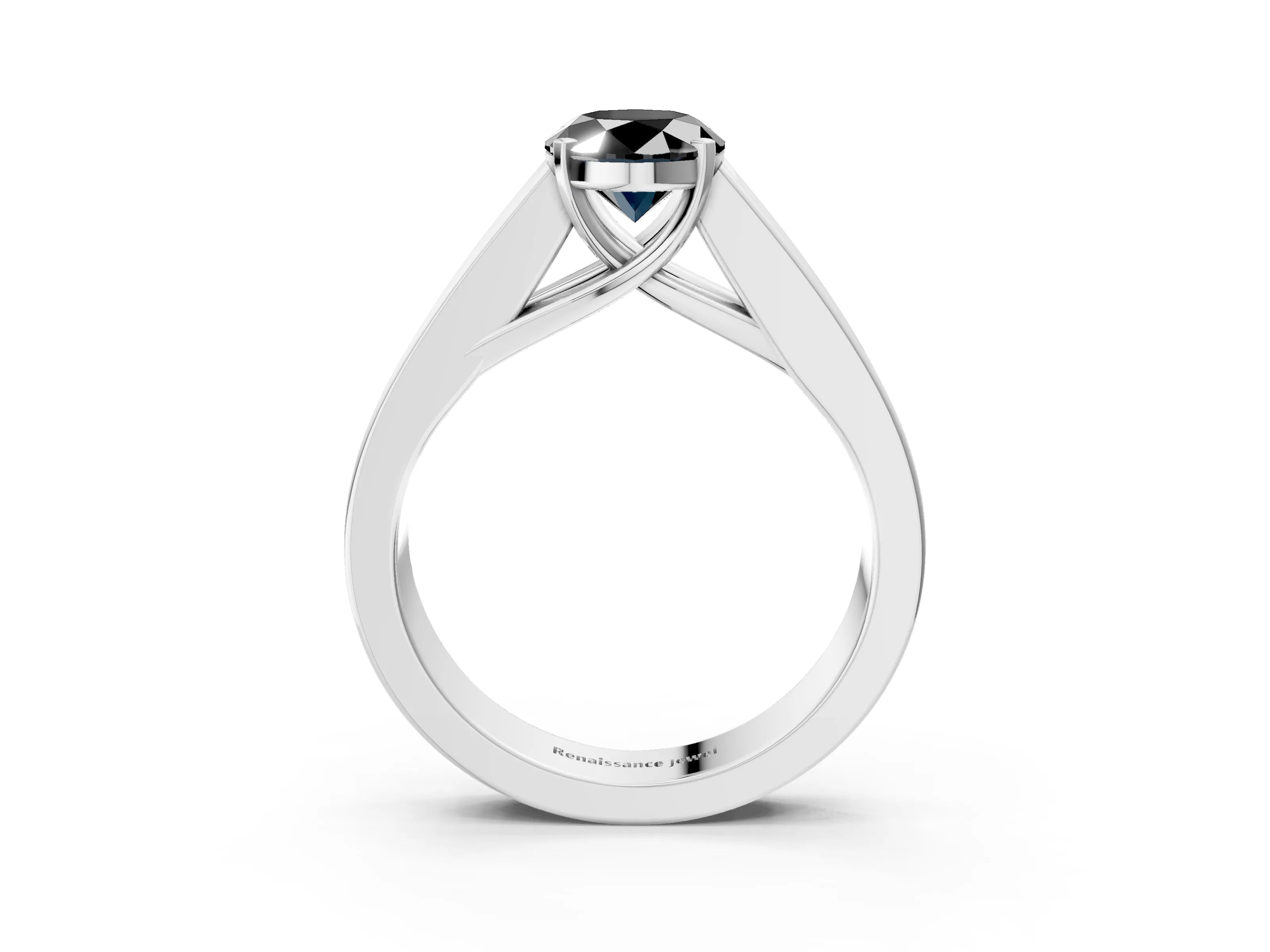 White gold Fancy Black Oval Cut Cut Channel Set Solitaire Ring with Four-Prong Setting_15