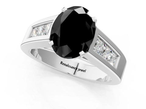 White gold Fancy Black Oval Cut Cut Channel Set Solitaire Ring with Four-Prong Setting_19