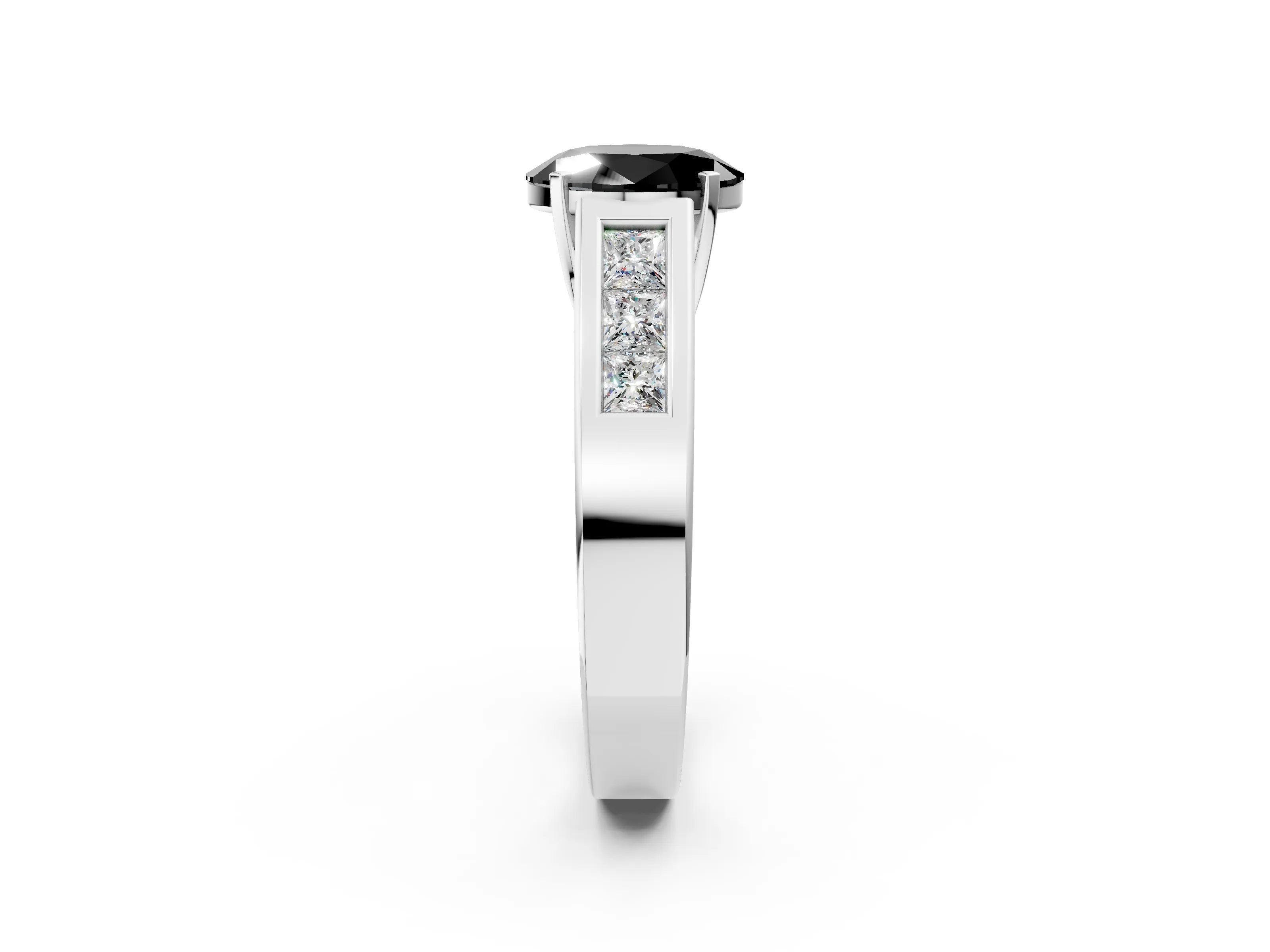 White gold Fancy Black Oval Cut Cut Channel Set Solitaire Ring with Four-Prong Setting_20