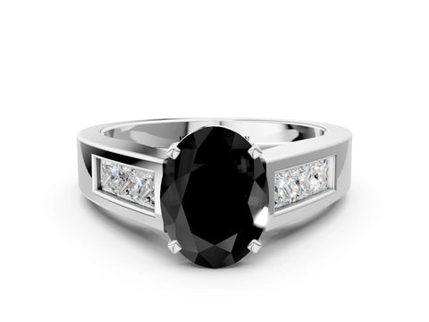 White gold Fancy Black Oval Cut Cut Channel Set Solitaire Ring with Four-Prong Setting_22