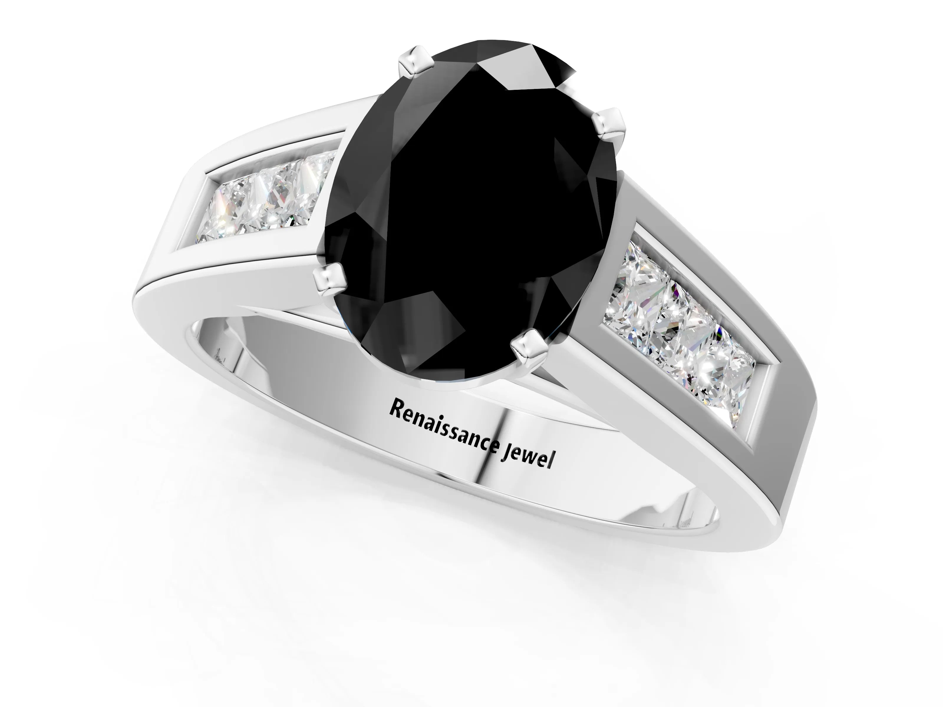 White gold Fancy Black Oval Cut Cut Channel Set Solitaire Ring with Four-Prong Setting_23