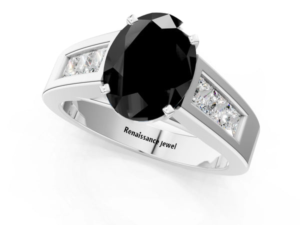 Sterling Silver Oval Channel Set Engagement Ring Setting for Black Center