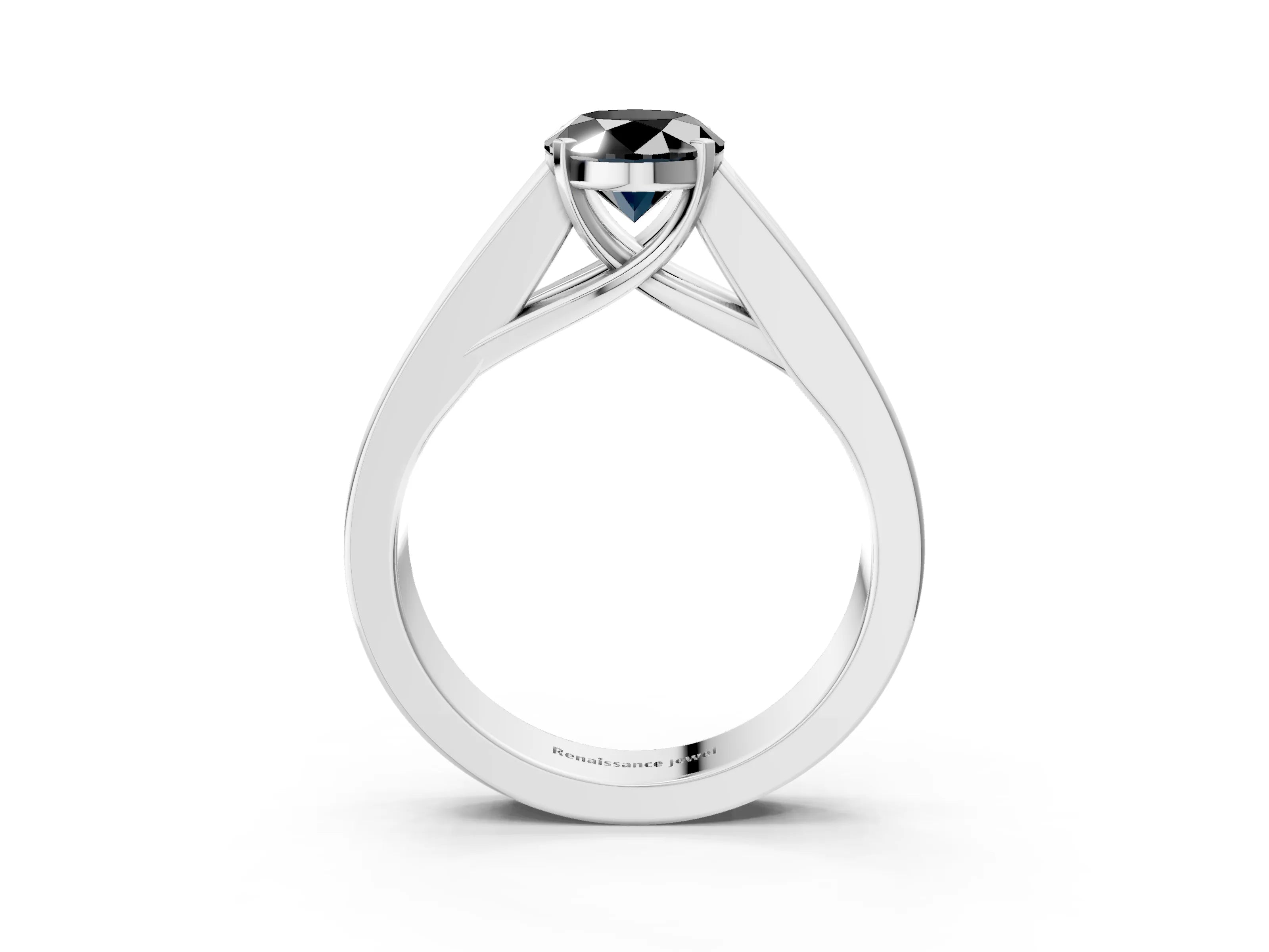 White gold Fancy Black Oval Cut Cut Channel Set Solitaire Ring with Four-Prong Setting_3