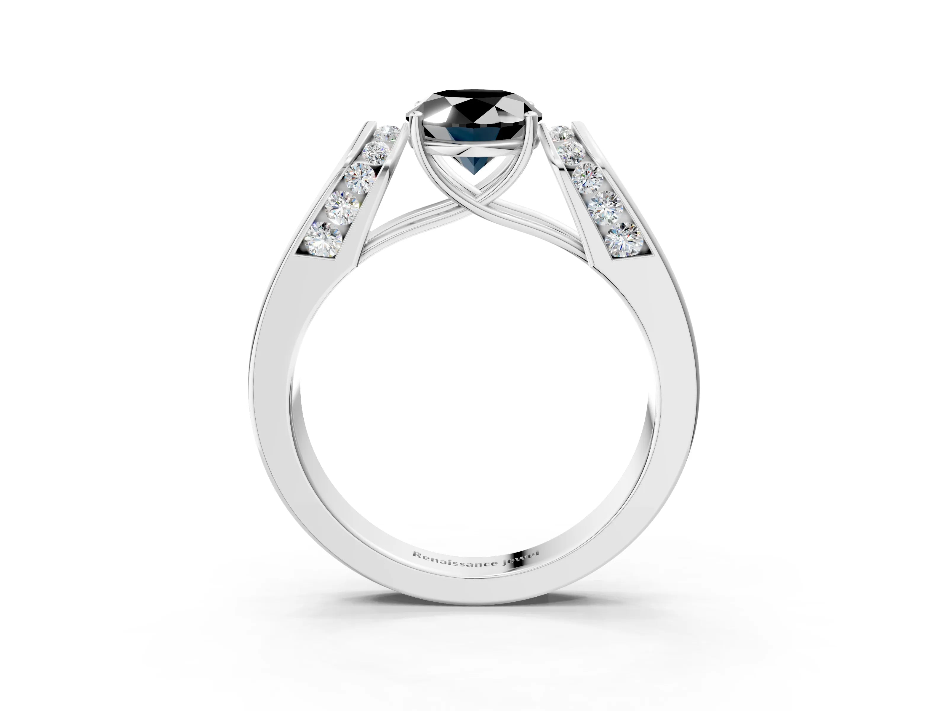 White gold Fancy Black Oval Cut Cut Diamond Channel Set Solitaire Ring with Four-Prong Setting_15