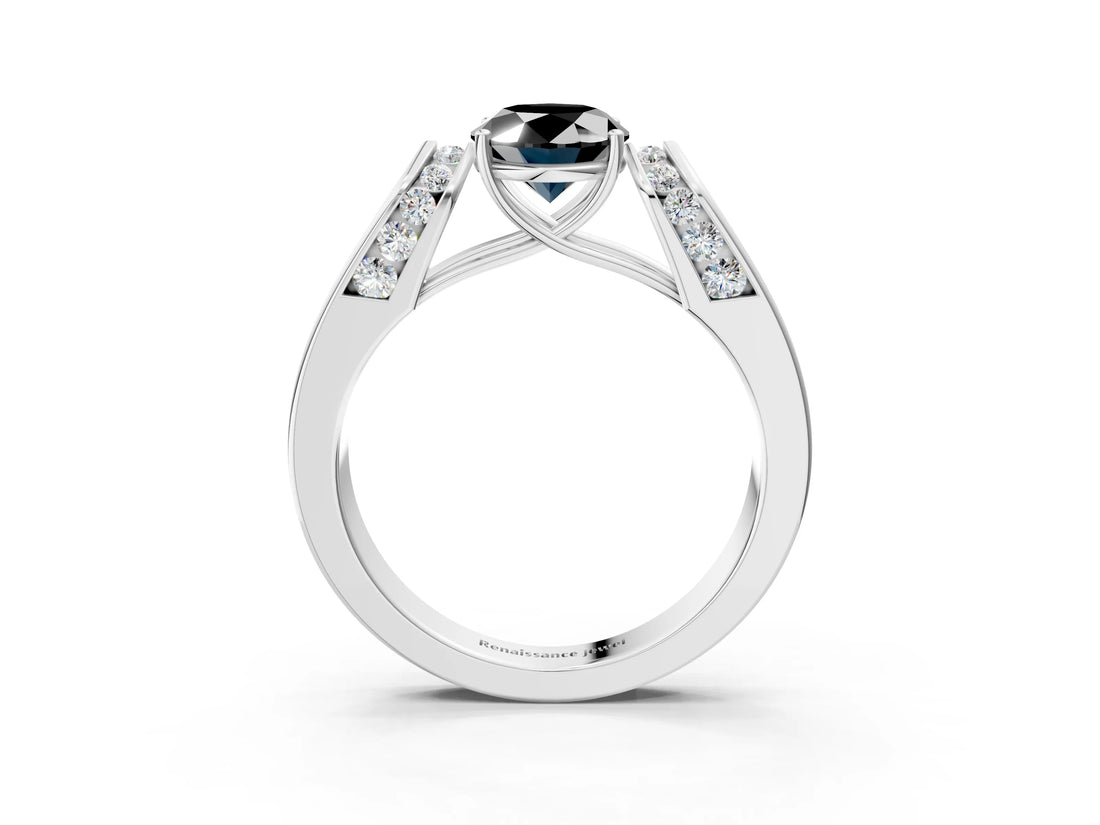 White gold Fancy Black Oval Cut Cut Diamond Channel Set Solitaire Ring with Four-Prong Setting_15