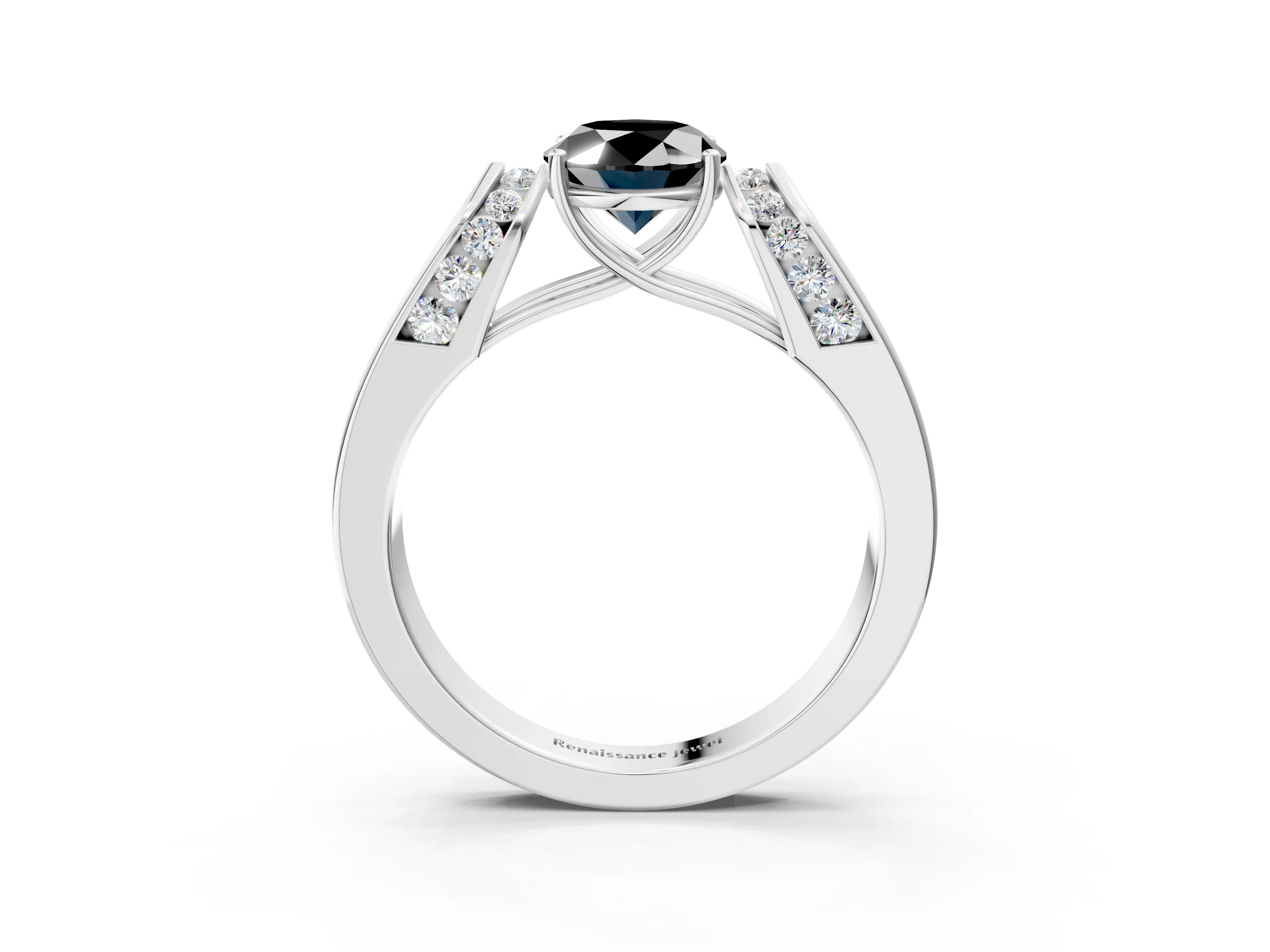 White gold Fancy Black Oval Cut Cut Diamond Channel Set Solitaire Ring with Four-Prong Setting_3