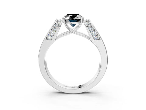 White gold Fancy Black Oval Cut Cut Diamond Channel Set Solitaire Ring with Four-Prong Setting_3