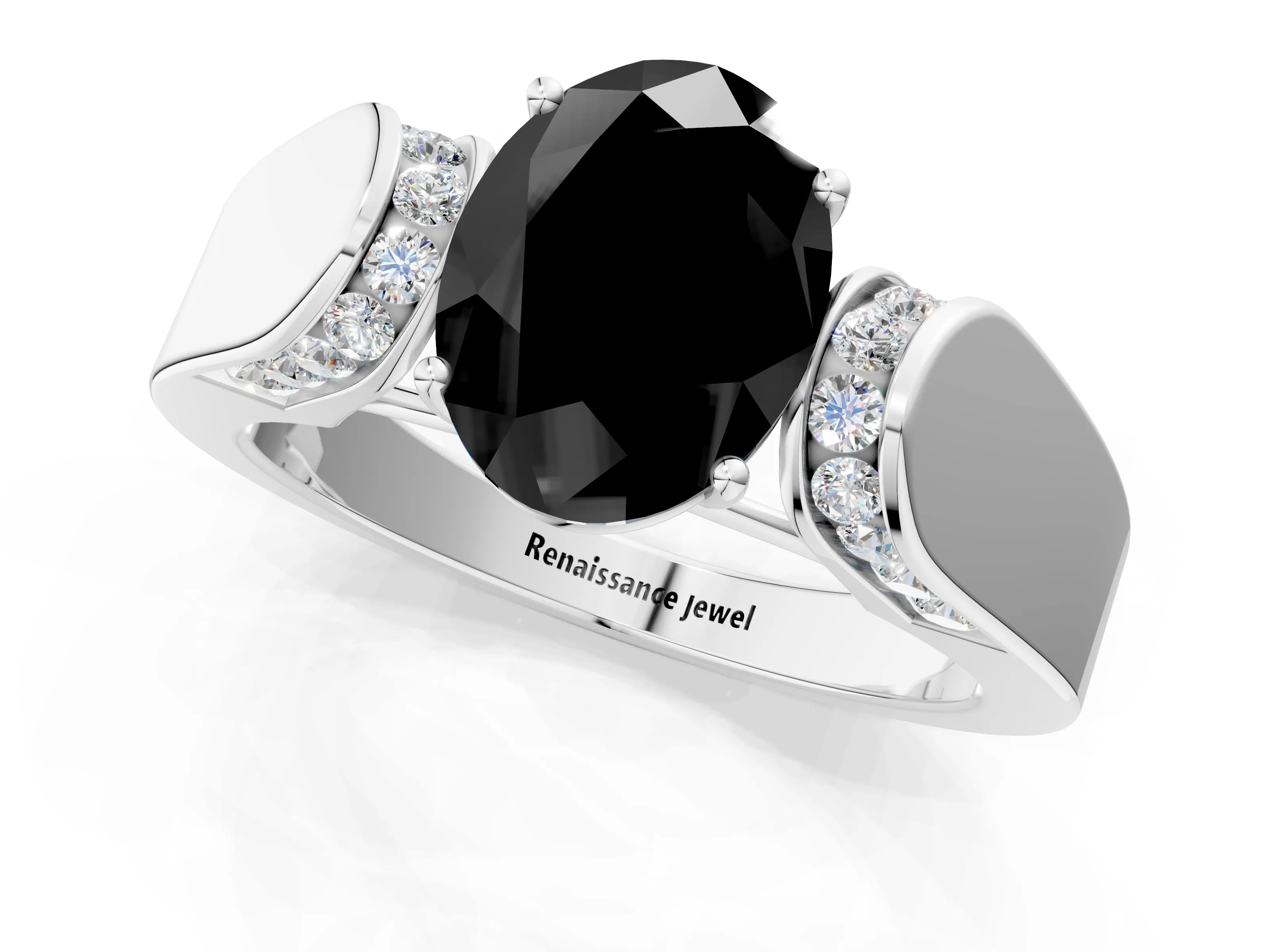 White gold Fancy Black Oval Cut Cut Diamond Channel Set Solitaire Ring with Four-Prong Setting_49