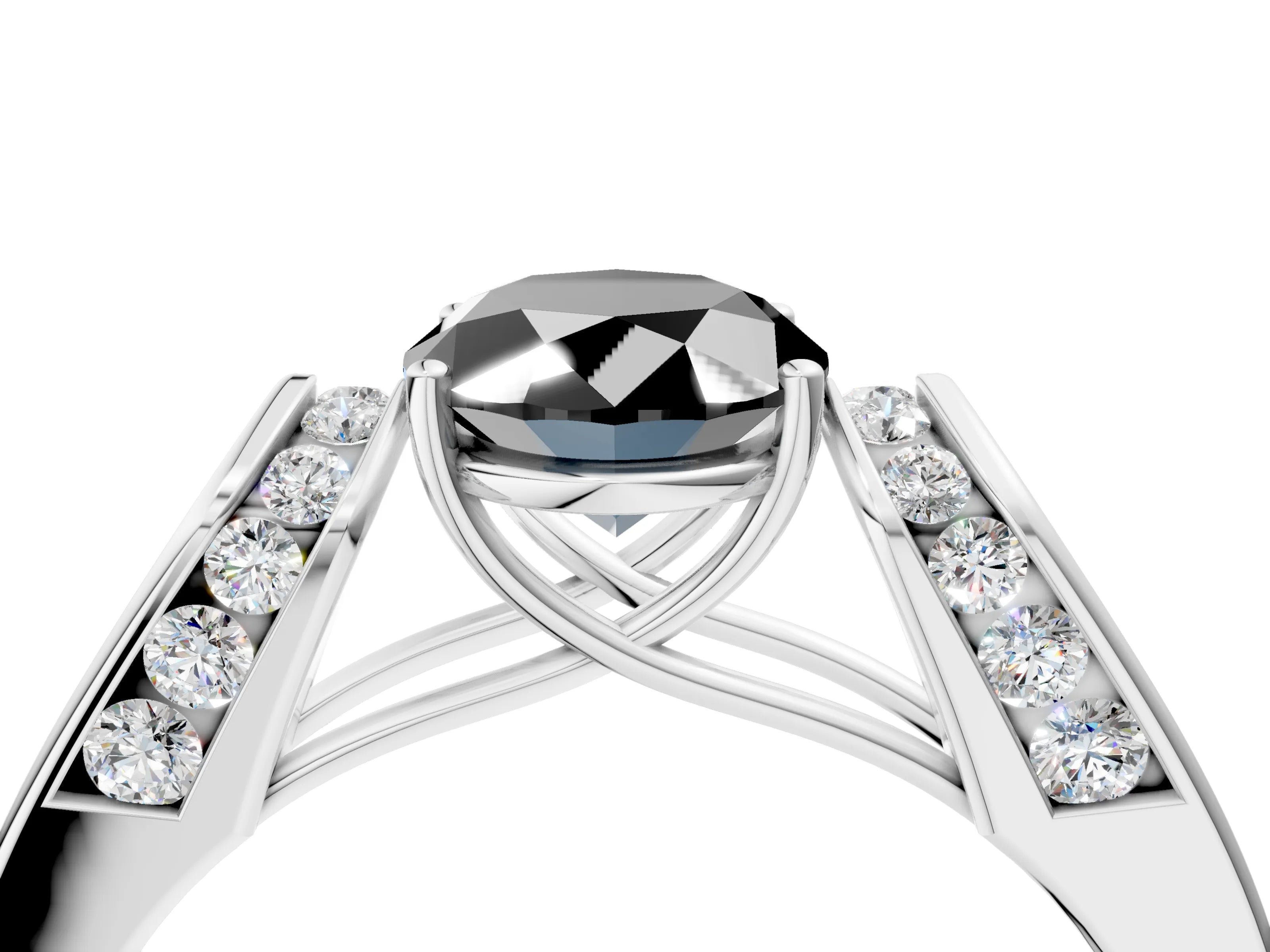 White gold Fancy Black Oval Cut Cut Diamond Channel Set Solitaire Ring with Four-Prong Setting_4