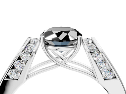 White gold Fancy Black Oval Cut Cut Diamond Channel Set Solitaire Ring with Four-Prong Setting_4