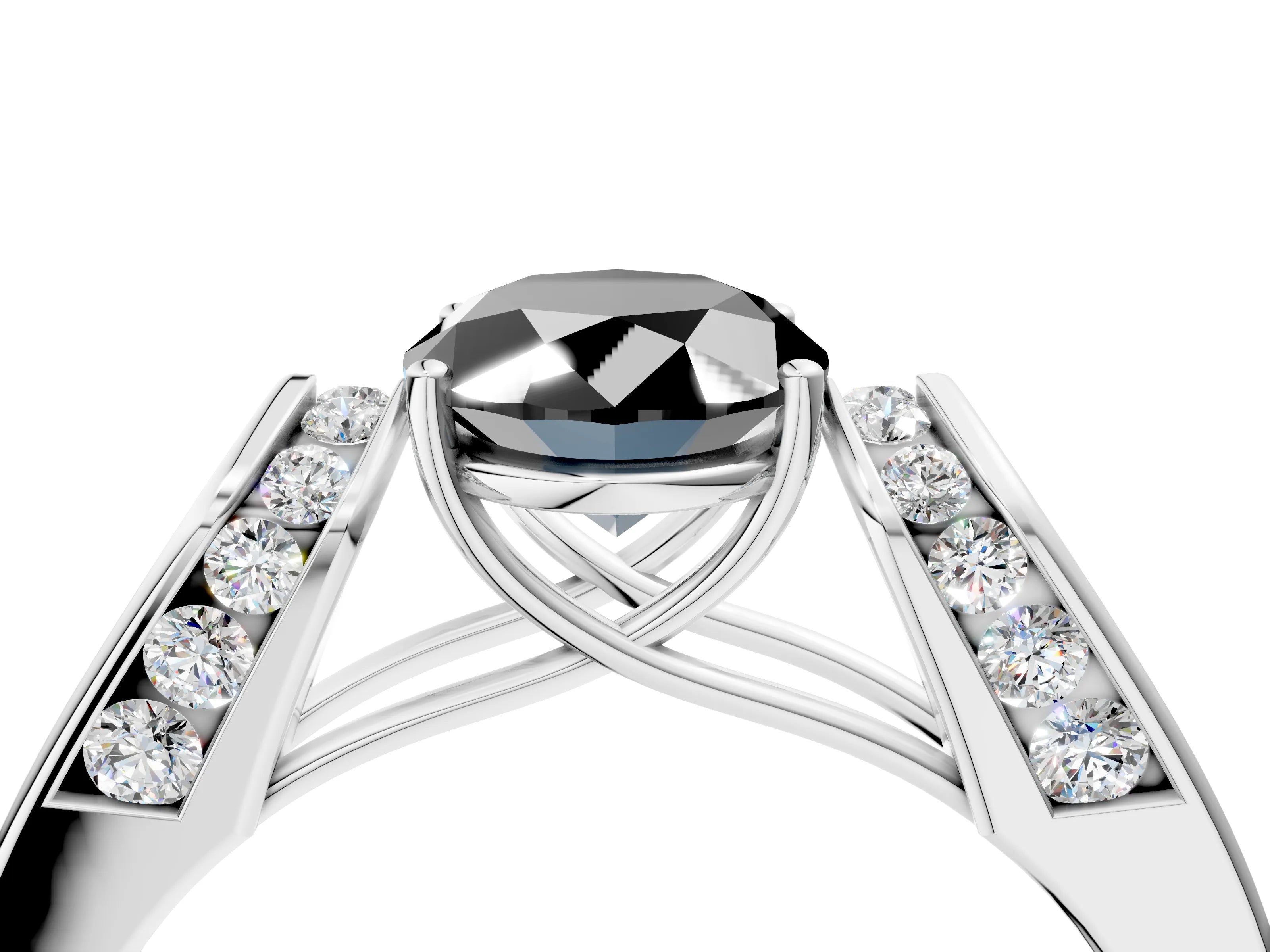 White gold Fancy Black Oval Cut Cut Diamond Channel Set Solitaire Ring with Four-Prong Setting_54