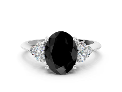 White gold Fancy Black Oval Cut Cut Diamond Cluster Ring with Solitaire Band and Four-Prong Setting_12
