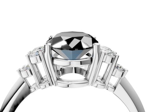 White gold Fancy Black Oval Cut Cut Diamond Cluster Ring with Solitaire Band and Four-Prong Setting_16
