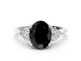White gold Fancy Black Oval Cut Cut Diamond Cluster Ring with Solitaire Band and Four-Prong Setting_24