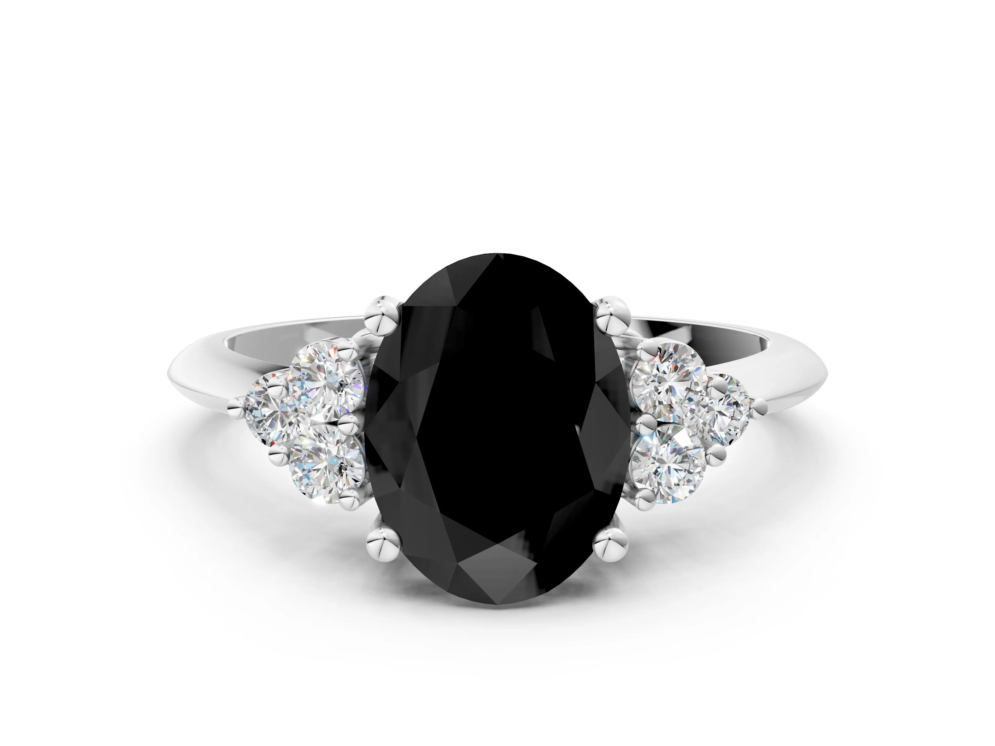 White gold Fancy Black Oval Cut Cut Diamond Cluster Ring with Solitaire Band and Four-Prong Setting_24