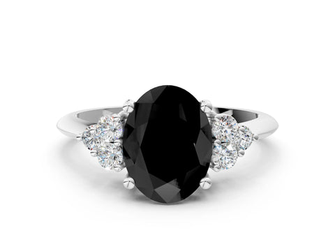 White gold Fancy Black Oval Cut Cut Diamond Cluster Ring with Solitaire Band and Four-Prong Setting_24