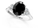 White gold Fancy Black Oval Cut Cut Diamond Cluster Ring with Solitaire Band and Four-Prong Setting_25