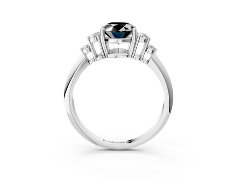 White gold Fancy Black Oval Cut Cut Diamond Cluster Ring with Solitaire Band and Four-Prong Setting_27