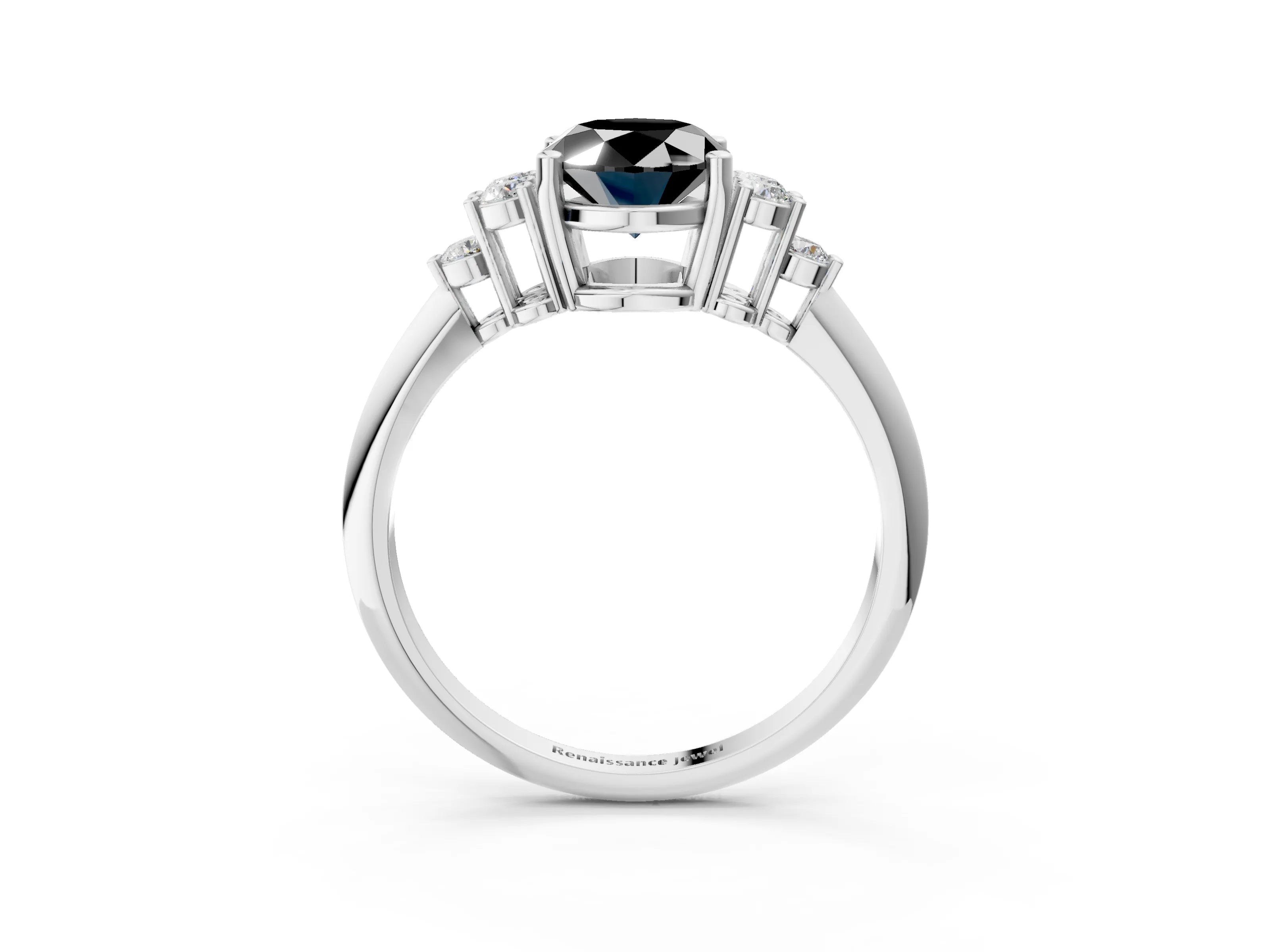 White gold Fancy Black Oval Cut Cut Diamond Cluster Ring with Solitaire Band and Four-Prong Setting_3