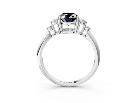 White gold Fancy Black Oval Cut Cut Diamond Cluster Ring with Solitaire Band and Four-Prong Setting_3