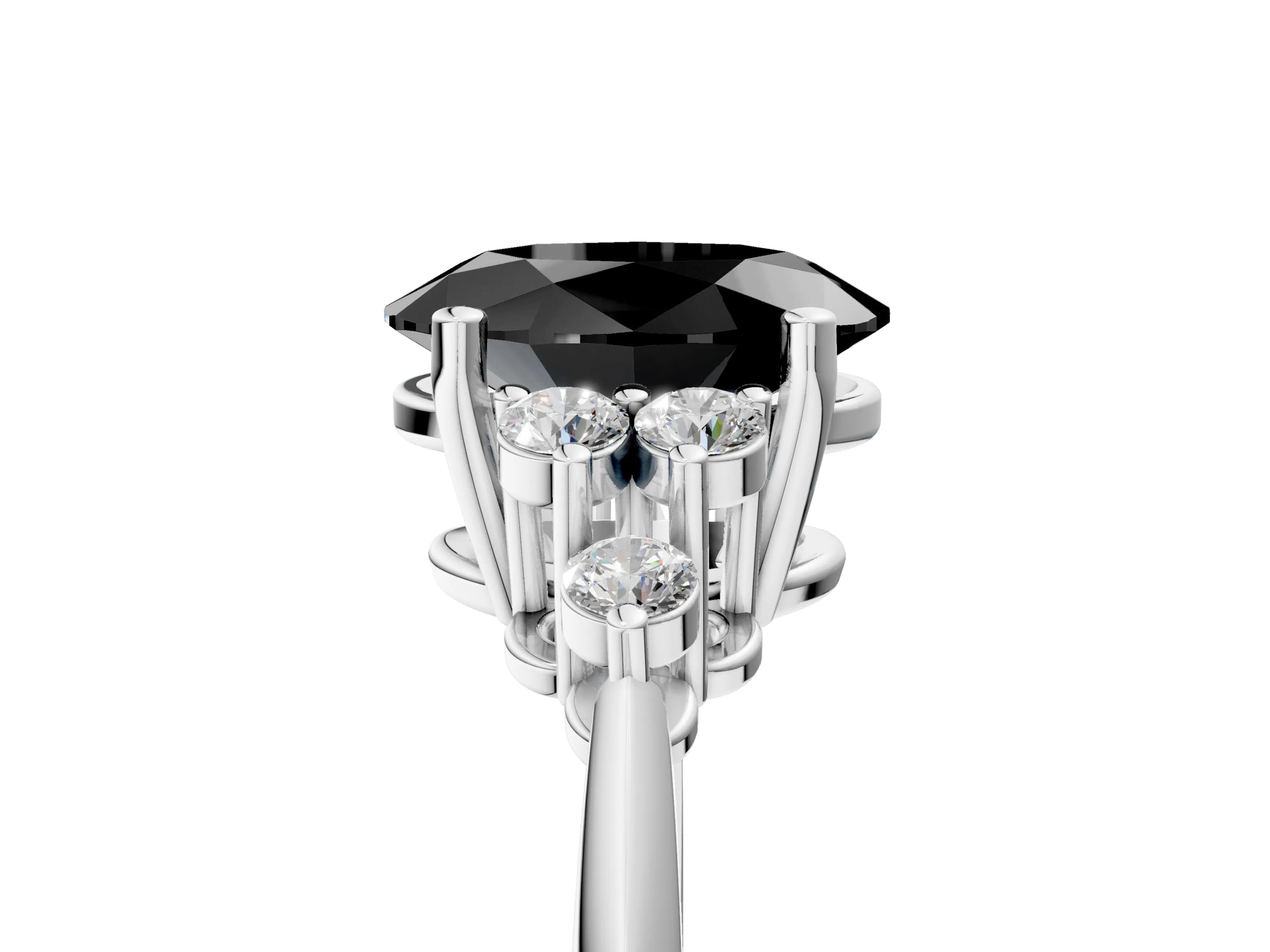 White gold Fancy Black Oval Cut Cut Diamond Cluster Ring with Solitaire Band and Four-Prong Setting_5