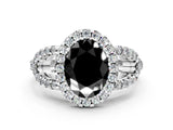 White gold Fancy Black Oval Cut Cut Diamond Halo Engagement Ring with Open Split Pavé Band
