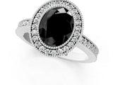 White gold Fancy Black Oval Cut-Cut Diamond Halo Engagement Ring with Pave Band and Prong Setting_1
