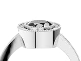 White gold Fancy Black Oval Cut-Cut Diamond Halo Engagement Ring with Pave Band and Prong Setting_4