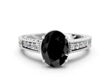 White gold Fancy Black Oval Cut Cut Diamond Milgrain Pave Band Four-Prong Setting Ring_63