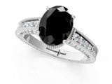 White gold Fancy Black Oval Cut Cut Diamond Milgrain Pave Band Four-Prong Setting Ring_64