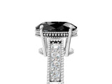 White gold Fancy Black Oval Cut Cut Diamond Milgrain Pave Band Four-Prong Setting Ring_68