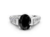 White gold Fancy Black Oval Cut Cut Diamond Pavé Band Solitaire with Four-Prong Setting