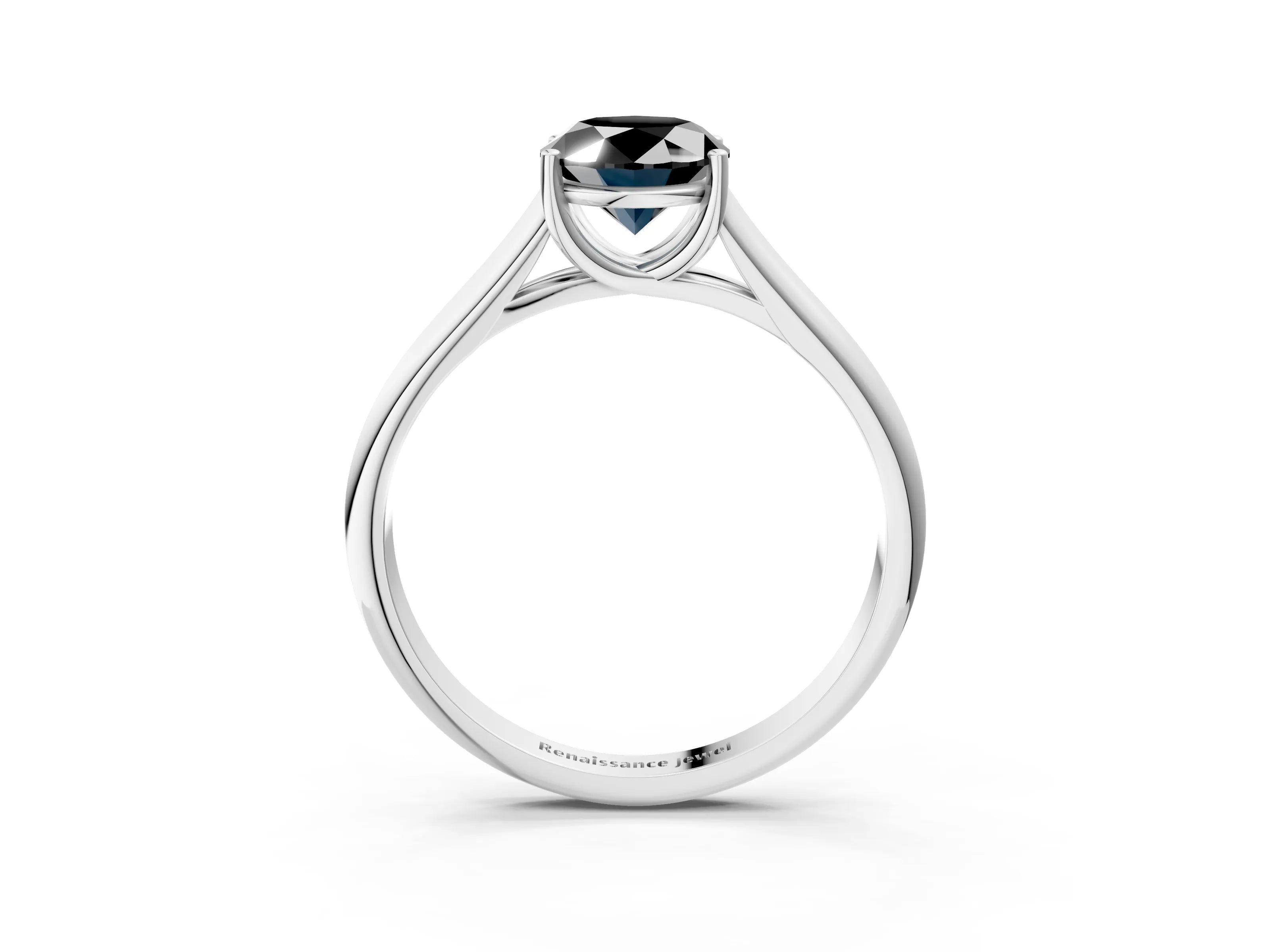 White gold Fancy Black Oval Cut Cut Diamond Solitaire Engagement Ring with Tapered Plain Band and Four-Prong Setting_15