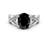 White gold Fancy Black Oval Cut Cut Diamond Twisted Band with Milgrain Pave Setting and Four-Prong Setting