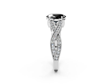 White gold Fancy Black Oval Cut Cut Diamond Twisted Band with Milgrain Pave Setting and Four-Prong Setting_14