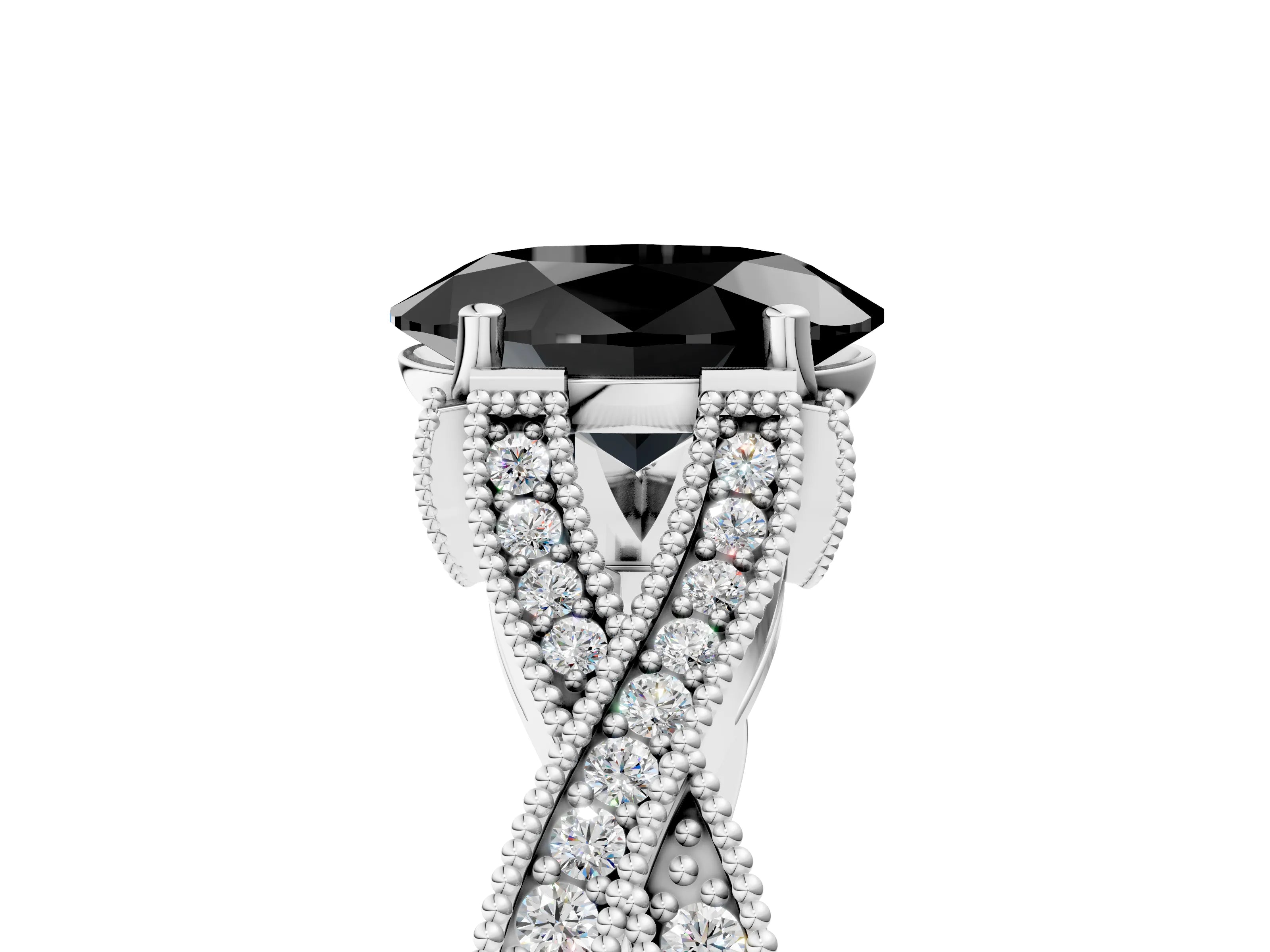 White gold Fancy Black Oval Cut Cut Diamond Twisted Band with Milgrain Pave Setting and Four-Prong Setting_17