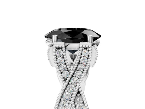White gold Fancy Black Oval Cut Cut Diamond Twisted Band with Milgrain Pave Setting and Four-Prong Setting_17