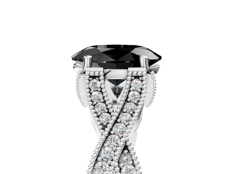 White gold Fancy Black Oval Cut Cut Diamond Twisted Band with Milgrain Pave Setting and Four-Prong Setting_17
