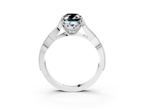 White gold Fancy Black Oval Cut Cut Diamond Twisted Band with Milgrain Pave Setting and Four-Prong Setting_3