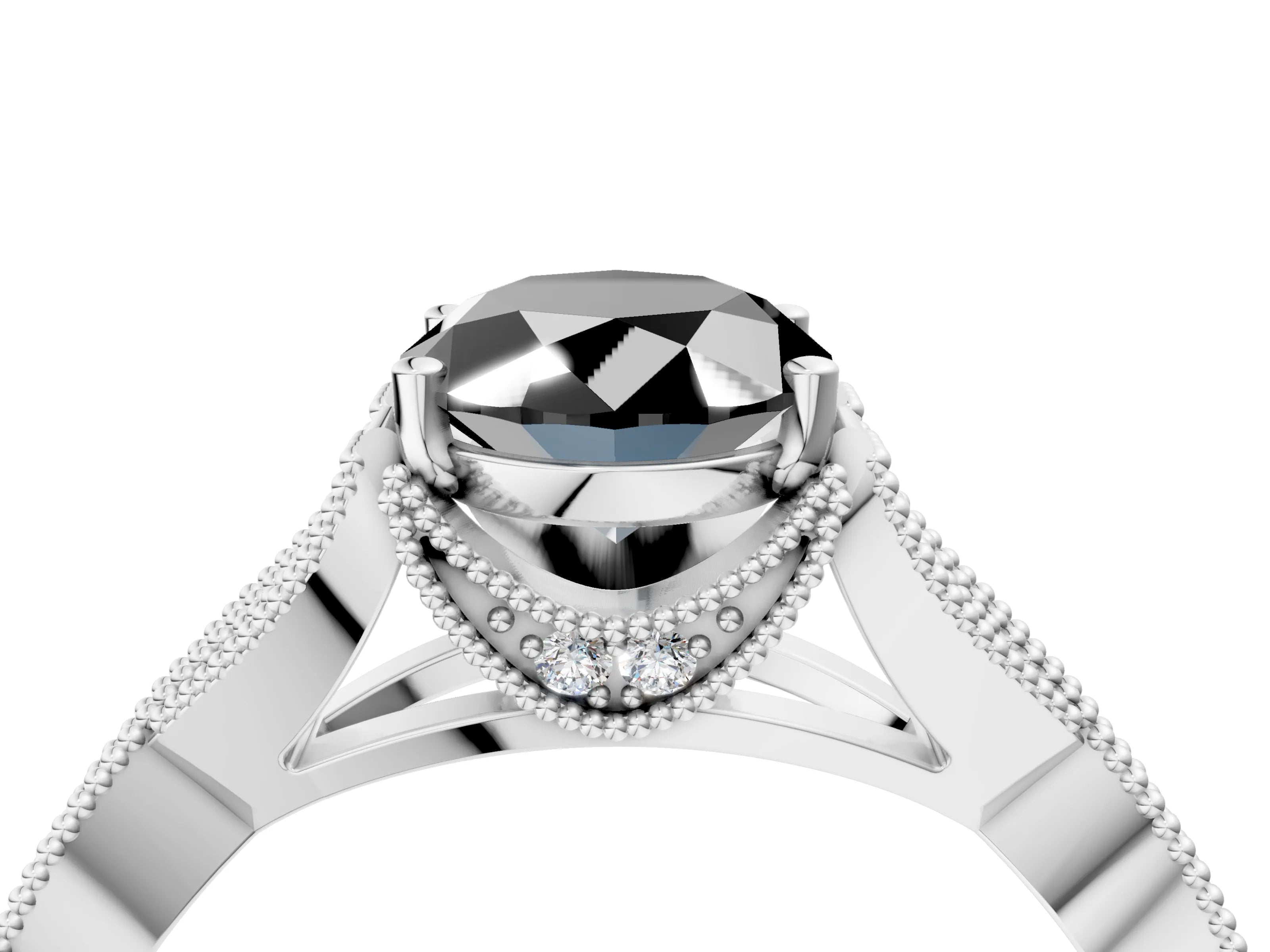 White gold Fancy Black Oval Cut Cut Diamond Twisted Band with Milgrain Pave Setting and Four-Prong Setting_4