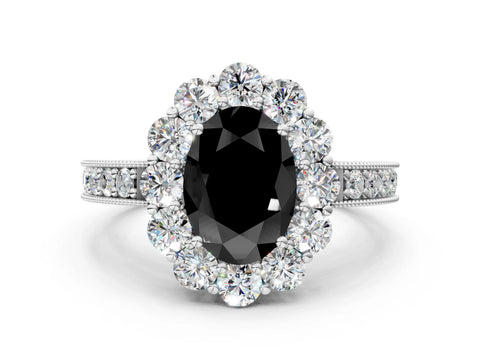 White gold Fancy Black Oval Cut Cut Halo Diamond Pavé Engagement Ring with Milgrain Detailing_12